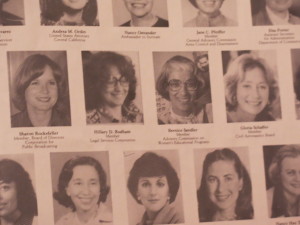 Title IX "godmother" Bernice Sandler pictured next to a young Hillary Clinton in a Carter Administration poster of female appointees.