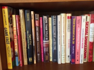 Some of the books on the shelves of Bernice Sandler, godmother of Title IX.